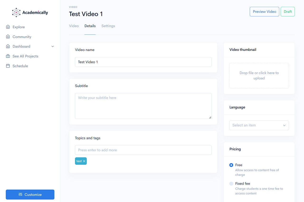 Academically - Videos create details
