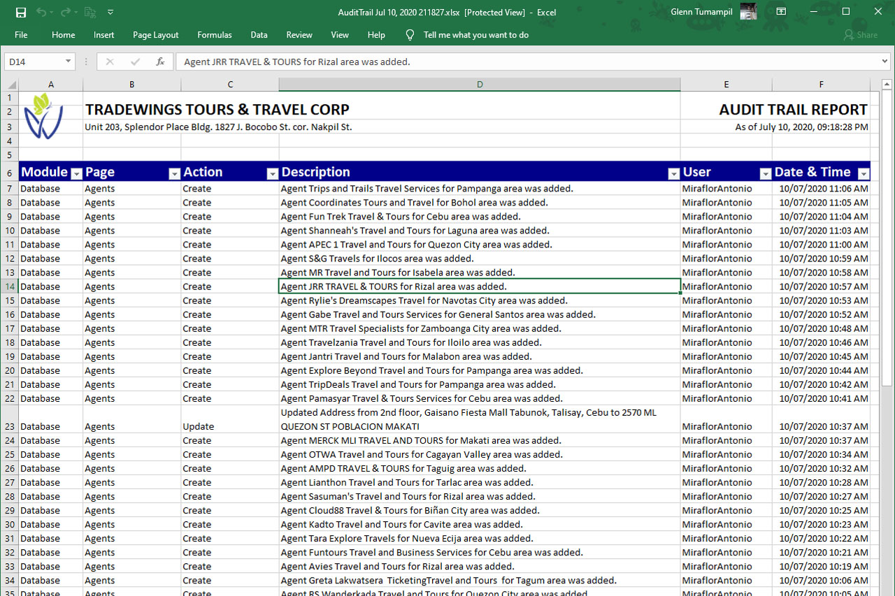 Tradewings - Excel Import and Export